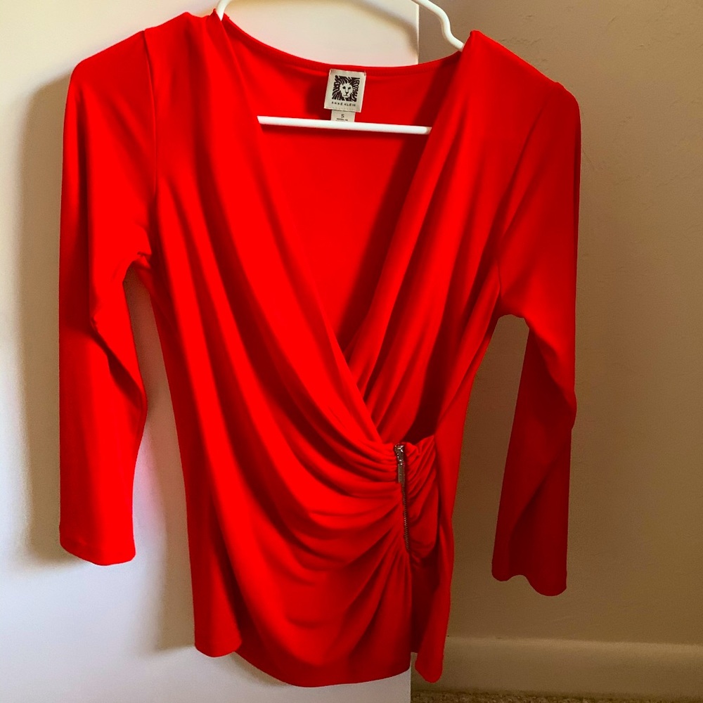 3/4 Sleeve Red Blouse